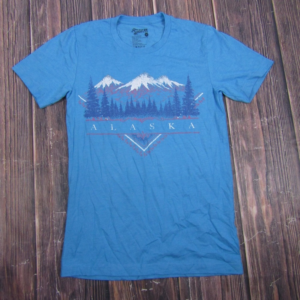 American Highway Alaska Graphic Shirt Mens S Blue Tagless Cotton Poly Jersey Tee